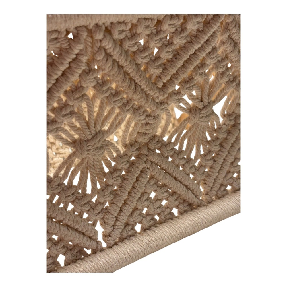 Boho Macrame Magazine Rack and Round Wall Mirror Set Cream Cotton Wood Frame - Picture 6 of 7